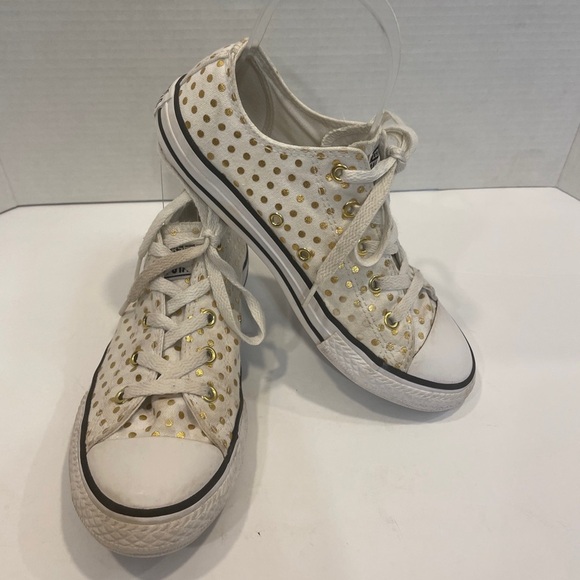 Converse Other - Converse White Sneakers With Gold Polka Dots Girls Size 3.